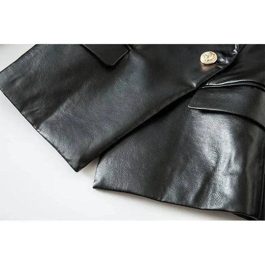 Heidi-Mode | Schwarze Lederblazer Damen - Formal-Geschäft - Uni-Einfarbig