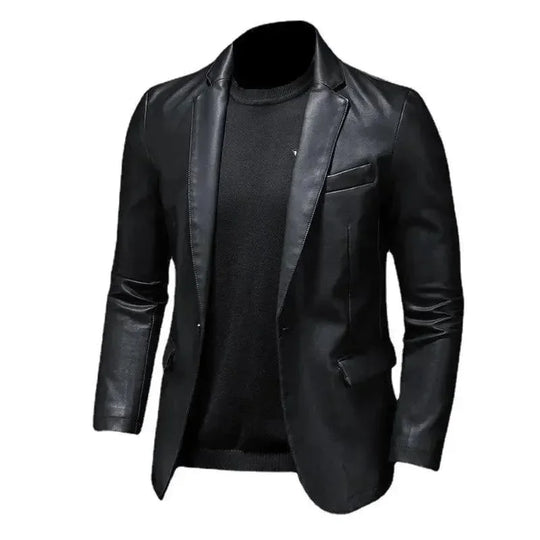 Heidi-Mode | Schwarze PU-Leder Blazer für Herren