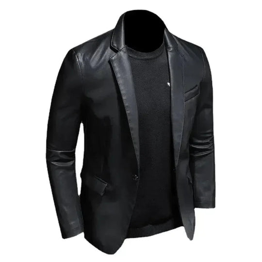 Heidi-Mode | Schwarze PU-Leder Blazer für Herren