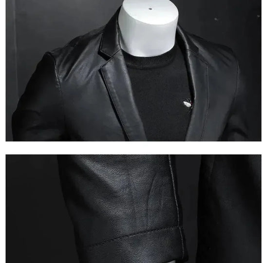 Heidi-Mode | Schwarze PU-Leder Blazer für Herren