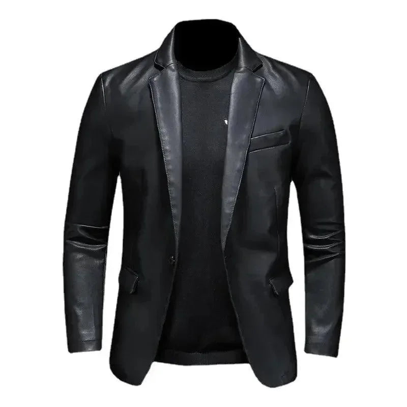 Heidi-Mode | Schwarze PU-Leder Blazer für Herren