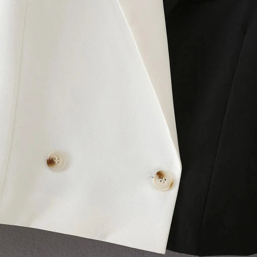 Heidi-Mode | Schwarze-Weiße Cropped Blazer Damen - Lässig - Patchwork