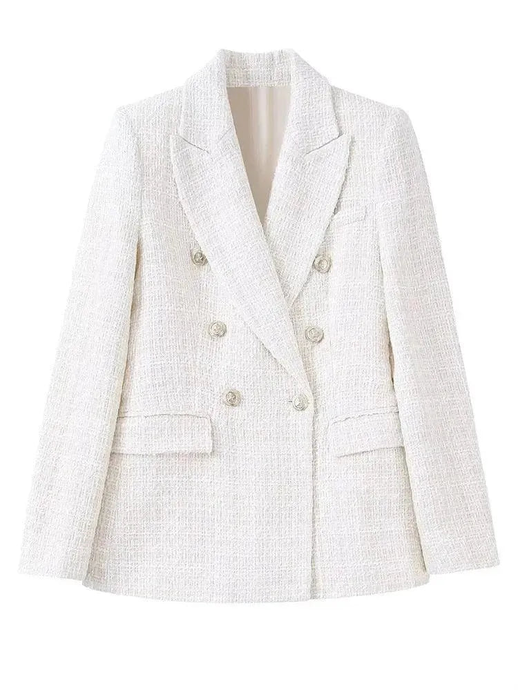 Heidi-Mode | Gemischter Doppelreiher Tweed Blazer Damen