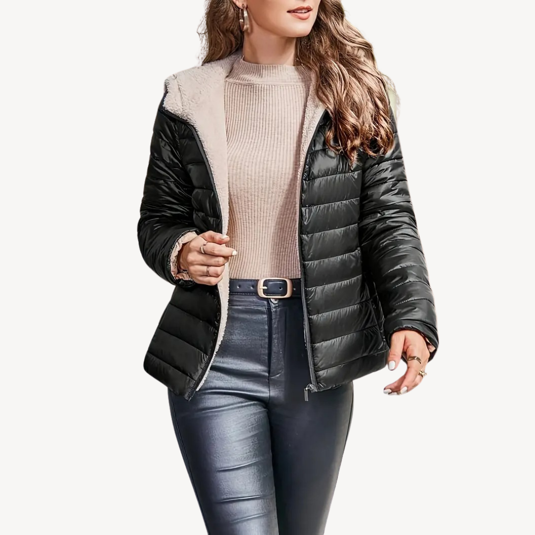 Heidi-Mode | Damen Pufferjacke mit Sherpa-Futter und Reißverschluss