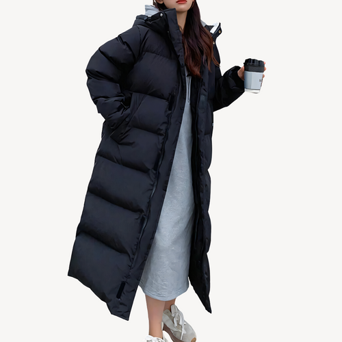 Heidi-Mode | Langer Kapuzen-Puffer-Mantel Damen Winterjacke