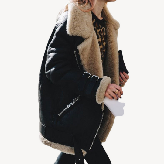 Heidi-Mode | Lammfell Gefütterte Bikerjacke für Damen