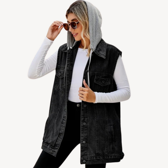 Heidi-Mode | Denim Hoodie Weste für Frauen