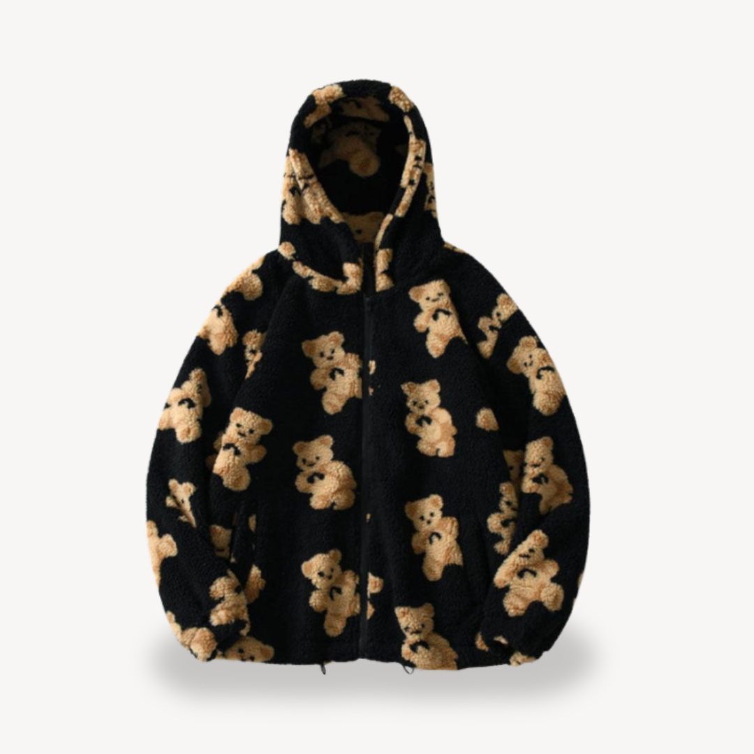 Heidi-Mode | Teddy Bear Muster Kapuzenjacke für Frauen