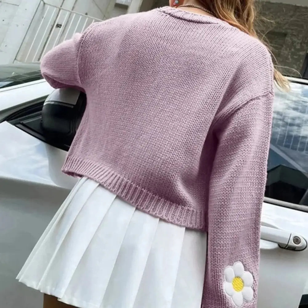 Heidi-Mode | Strick Sommer Strickjacke Damen mit Blumenstickerei Daisy