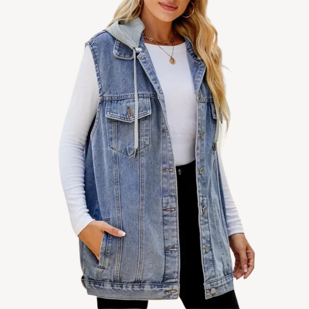 Heidi-Mode | Denim Hoodie Weste für Frauen