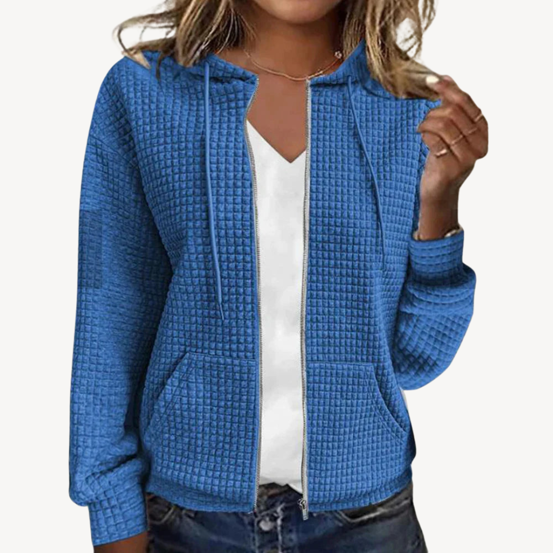 Heidi-Mode | Waffle-Strick Reißverschluss mit Kapuze für Damen