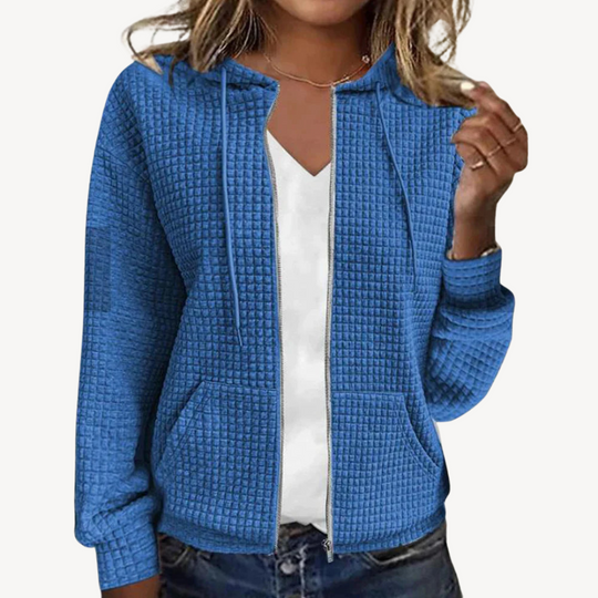 Heidi-Mode | Waffle-Strick Reißverschluss mit Kapuze für Damen