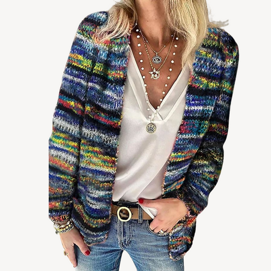 Heidi-Mode | Damen Mehrfarbiger Strickcardigan