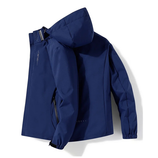 Heidi-Mode | Herren Blauer Kapuzenwindbreaker - Wasserdichtes Design