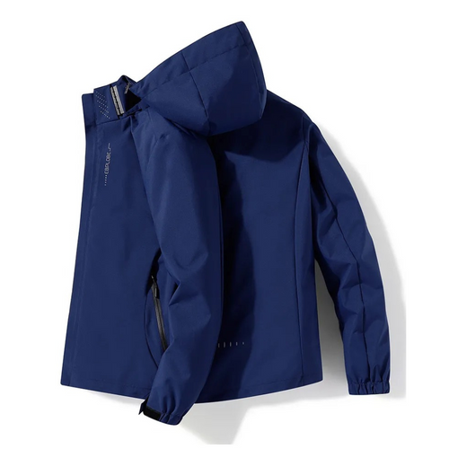 Heidi-Mode | Herren Blauer Kapuzenwindbreaker - Wasserdichtes Design
