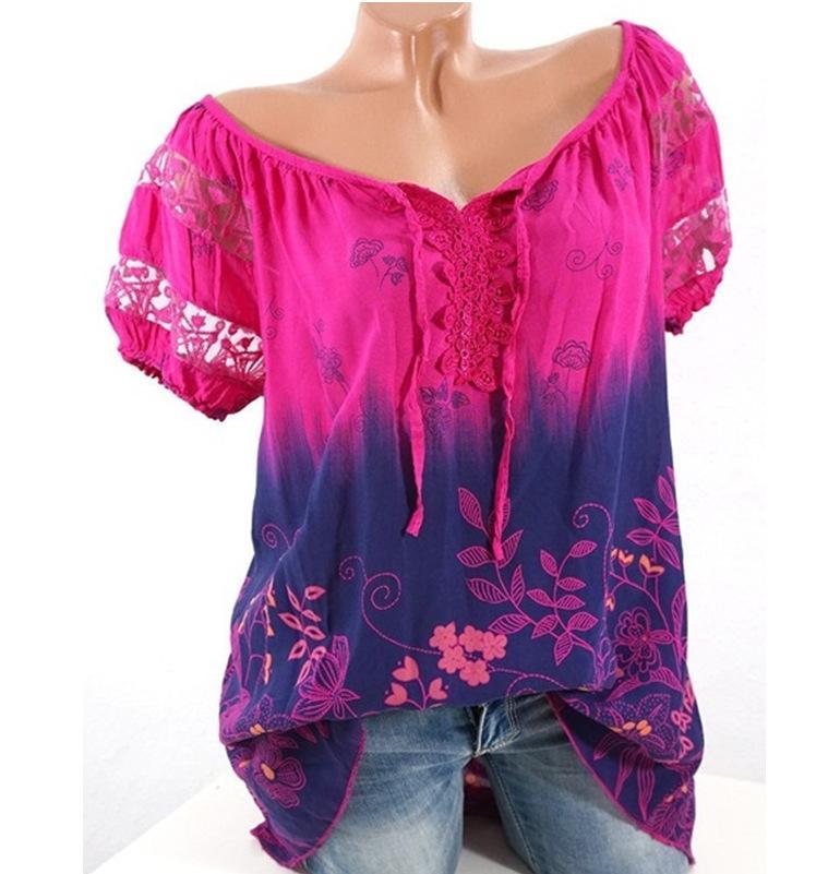 Heidi-Mode | Bohemian Stickerei Lässig Passform Top