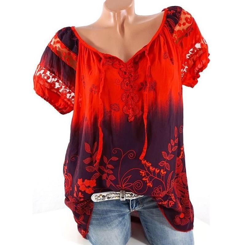 Heidi-Mode | Bohemian Stickerei Lässig Passform Top