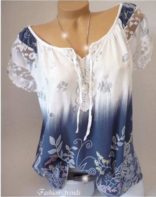Heidi-Mode | Bohemian Stickerei Lässig Passform Top