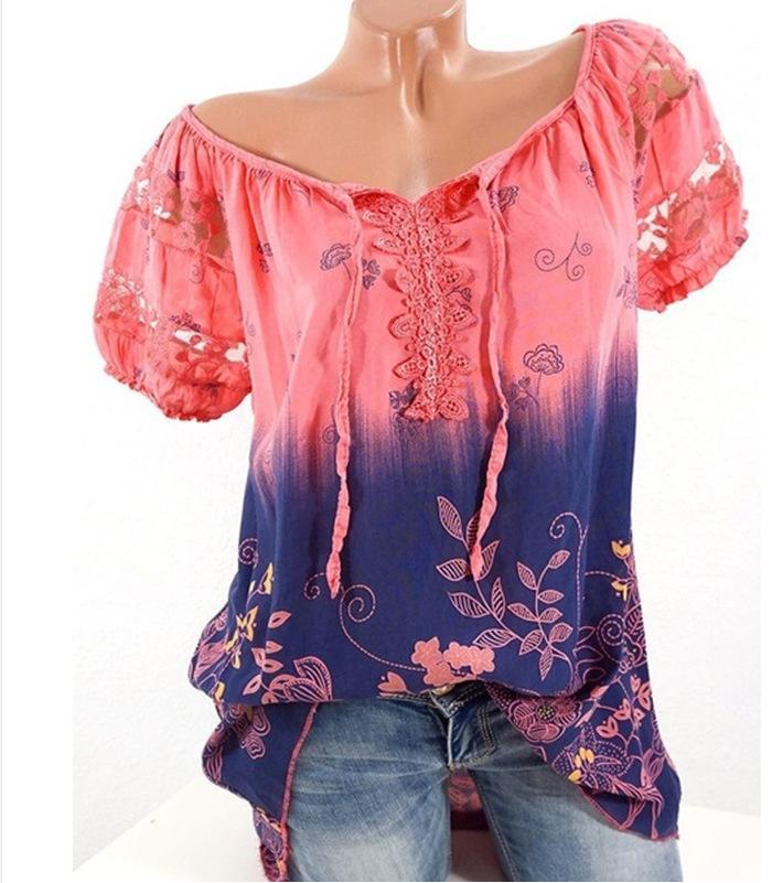 Heidi-Mode | Bohemian Stickerei Lässig Passform Top