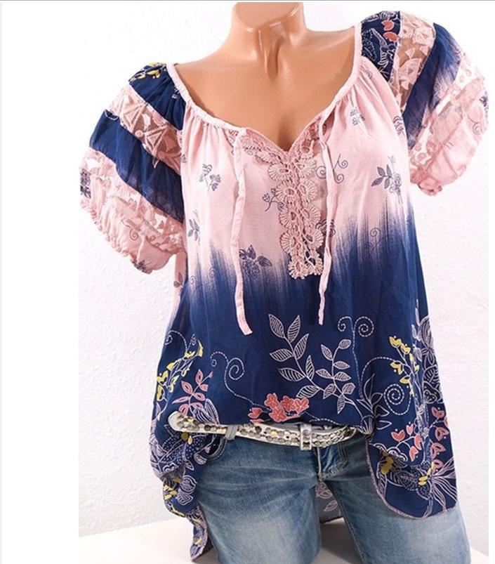 Heidi-Mode | Bohemian Stickerei Lässig Passform Top