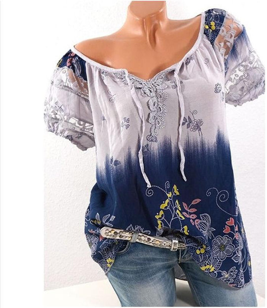 Heidi-Mode | Bohemian Stickerei Lässig Passform Top