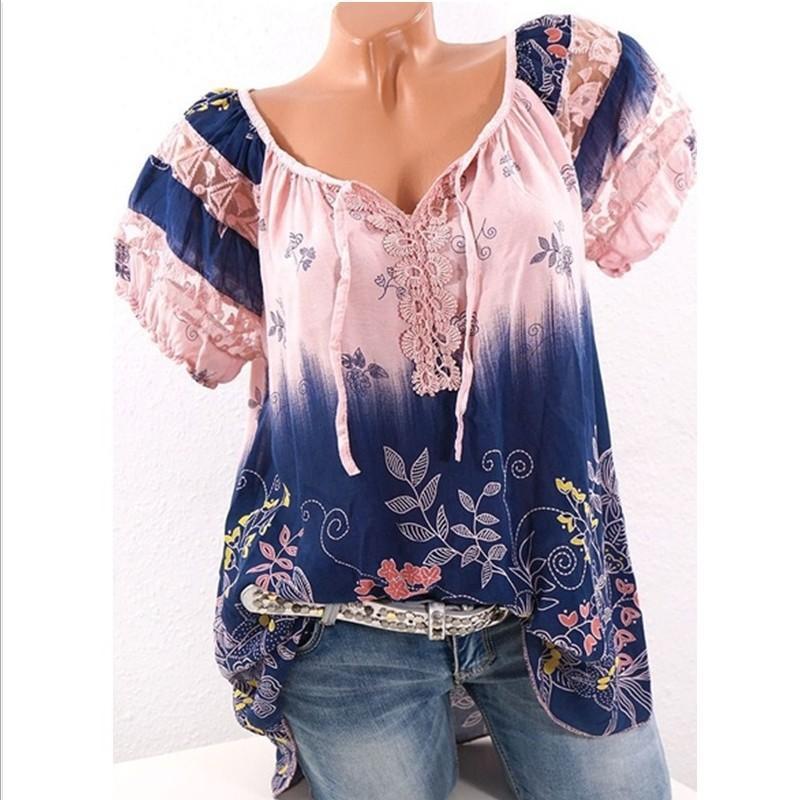 Heidi-Mode | Bohemian Stickerei Lässig Passform Top