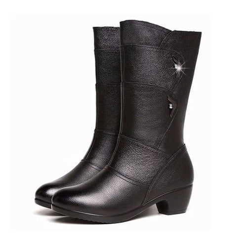 Heidi-Mode | Damen Trendige Legere Pu Leder Schwarze Stiefel