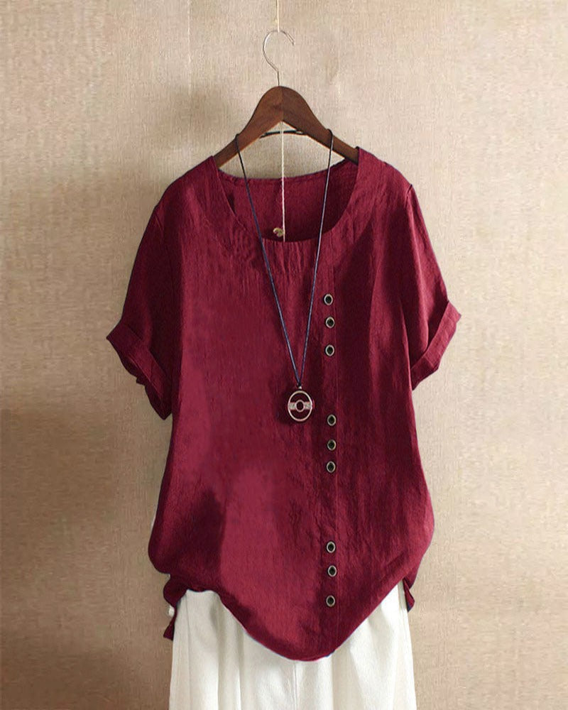 Heidi-Mode | Unifarben Kurzarm Bluse mit Rundhalsausschnitt Vielseitige Damenmode In Verschiedenen Farben