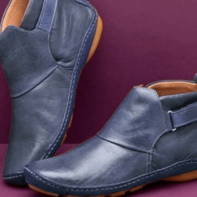 Heidi-Mode | Flache Stiefeletten Leder Klettverschluss Knöchellang Bequeme Passform