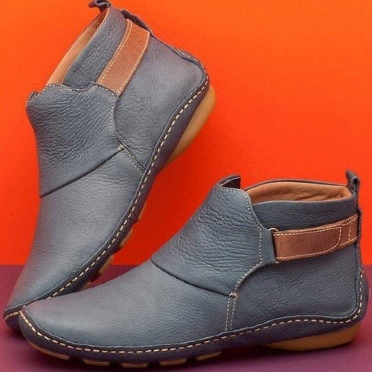 Heidi-Mode | Flache Stiefeletten Leder Klettverschluss Knöchellang Bequeme Passform