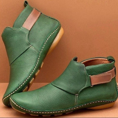 Heidi-Mode | Flache Stiefeletten Leder Klettverschluss Knöchellang Bequeme Passform