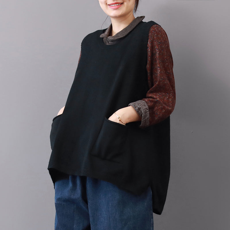 Heidi-Mode - Schwarzer Pullover mit großen Taschen