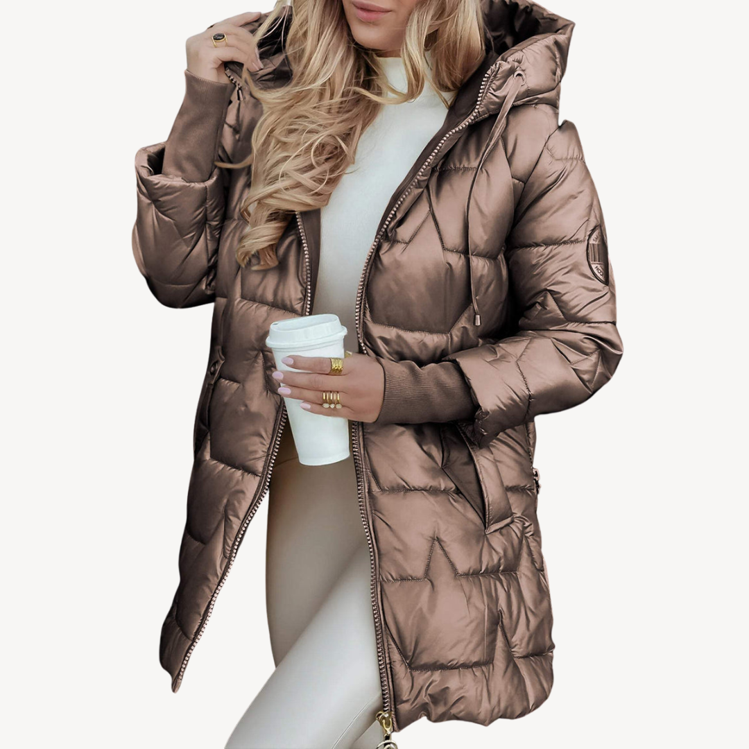 Heidi-Mode | Damen Kapuzen-Mittellanger Puffermantel