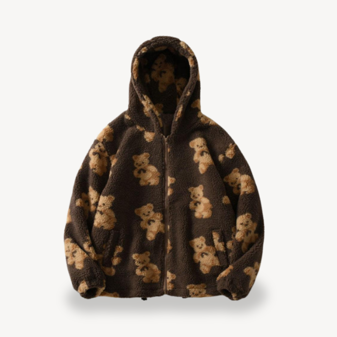 Heidi-Mode | Teddy Bear Muster Kapuzenjacke für Frauen