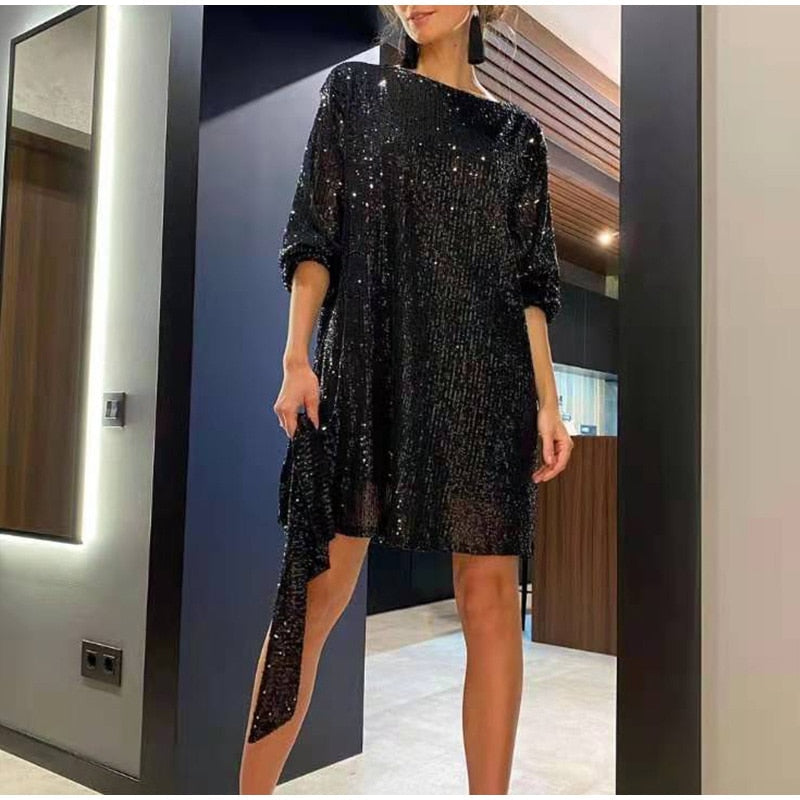 Festkleid mit Glitzer und Taillenband für Damen