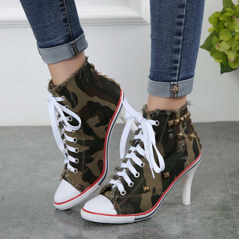 Heidi-Mode | Rundtå Damen Schuhe Denim Hohe Absätze