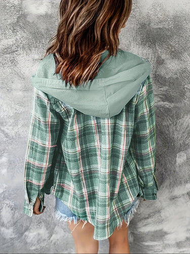 Heidi-Mode | Karierte Jacke mit Kapuze Baumwolle und Polyester Leger und Komfortabel