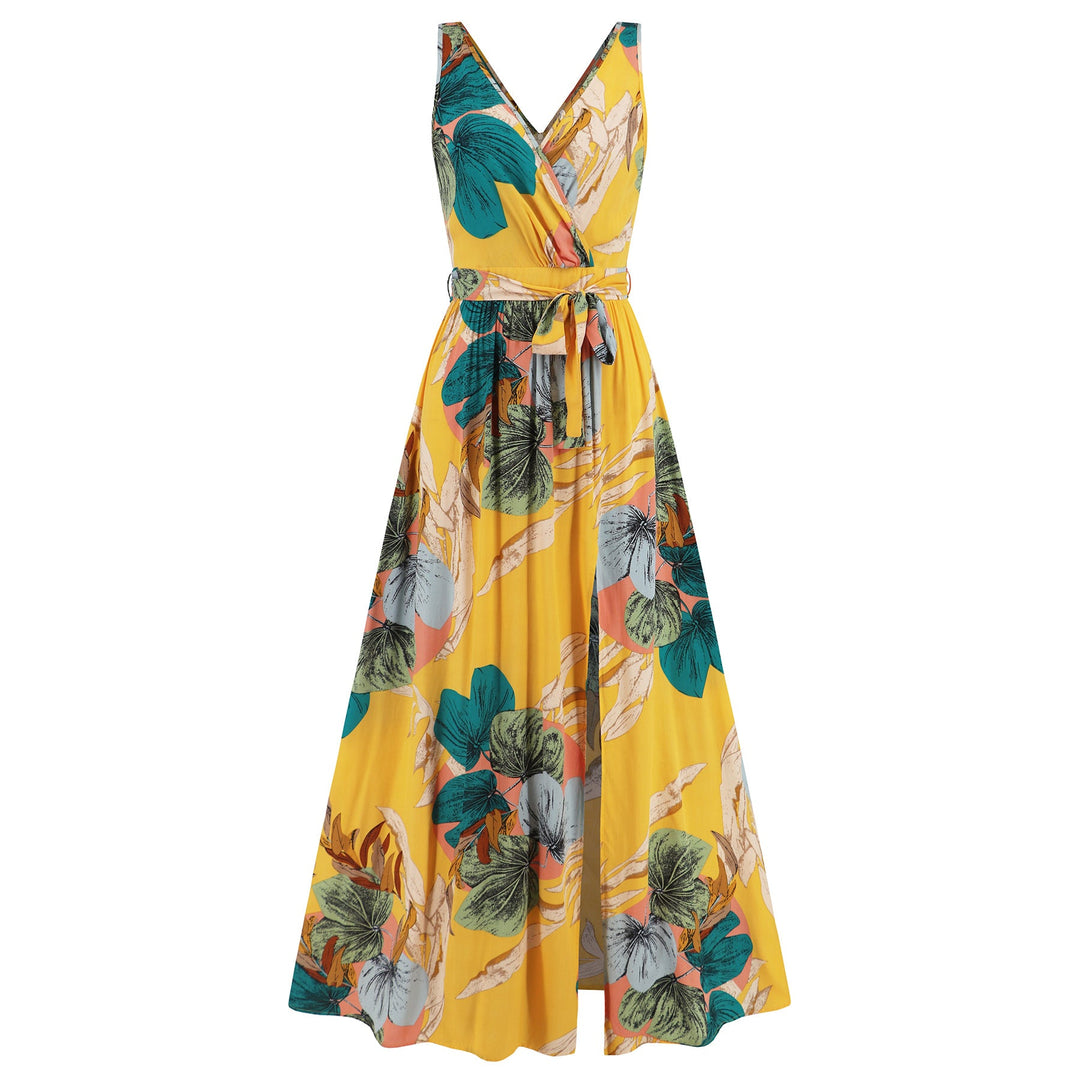 Sommer Mode Taille Krawatte Schlitz Design ärmelloses Kleid