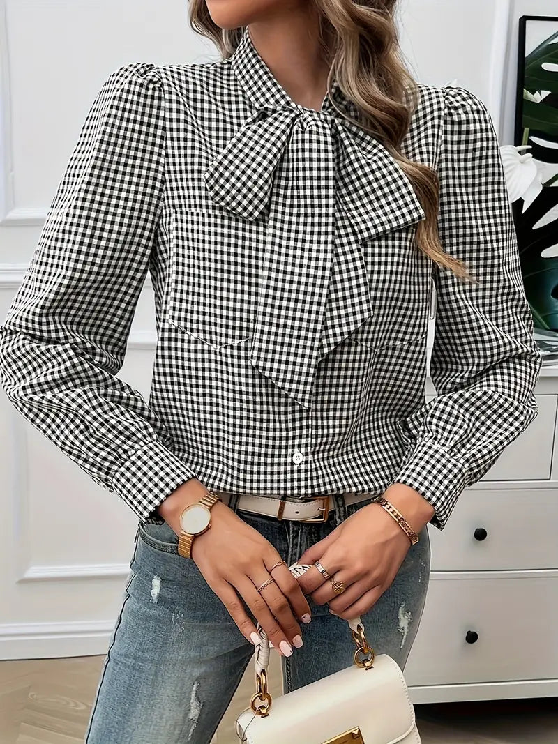 Heidi-Mode | Klassische Karierte Bluse mit Schleife