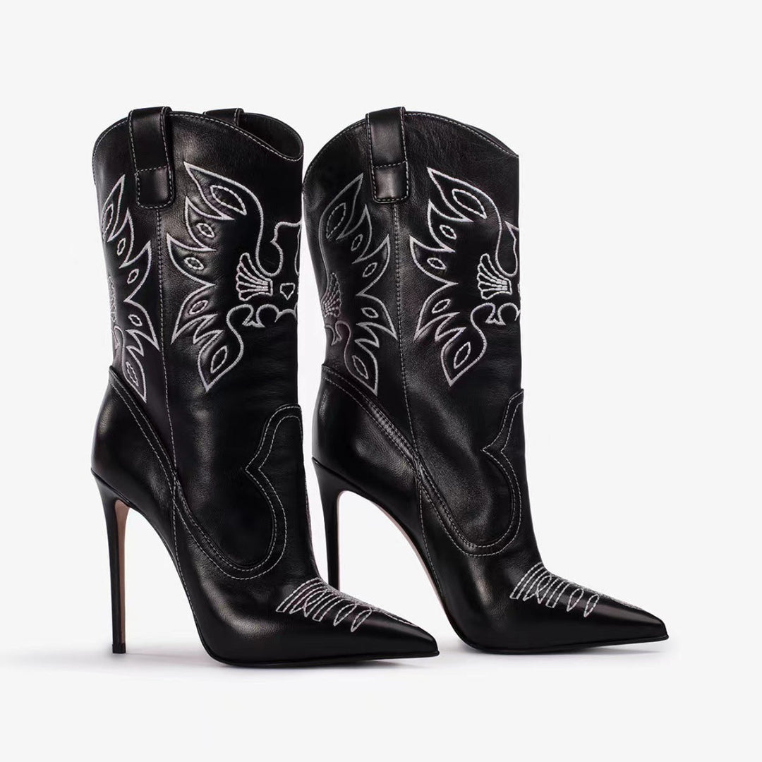 Heidi-Mode | Damenmode Western Denim Stil High Heels Stiefel