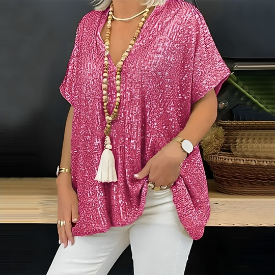 Heidi-Mode | Lockere Pailletten V-Ausschnitt Bluse