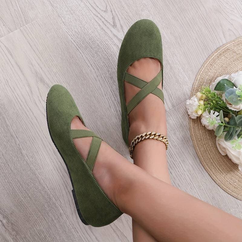 Heidi-Mode | Ballerina Schuhe Weicher Komfort Rundzehen Elastische Riemen Slip-On