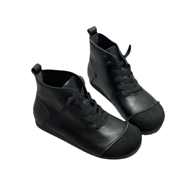 Heidi-Mode | Jahrgang Stil Weiches Leder Martin Stiefel mit Plüsch Lamm Warmes Futter