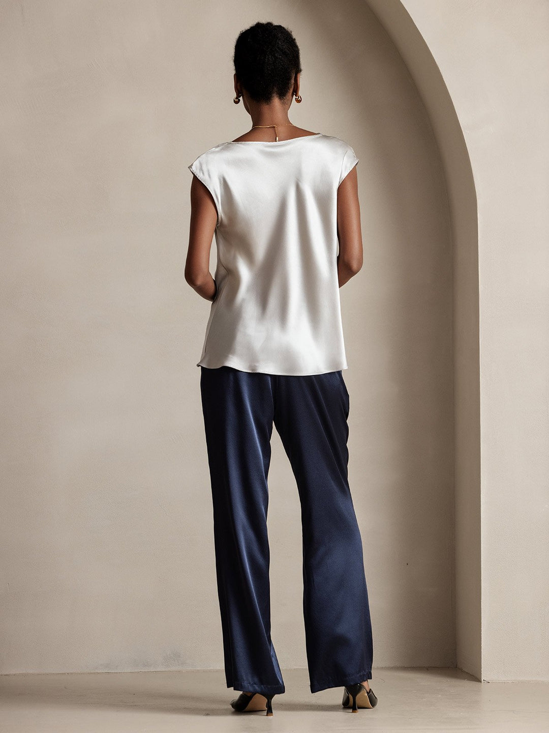 Heidi-Mode | Seiden Kappenärmel Halskragen Tanktop Bluse