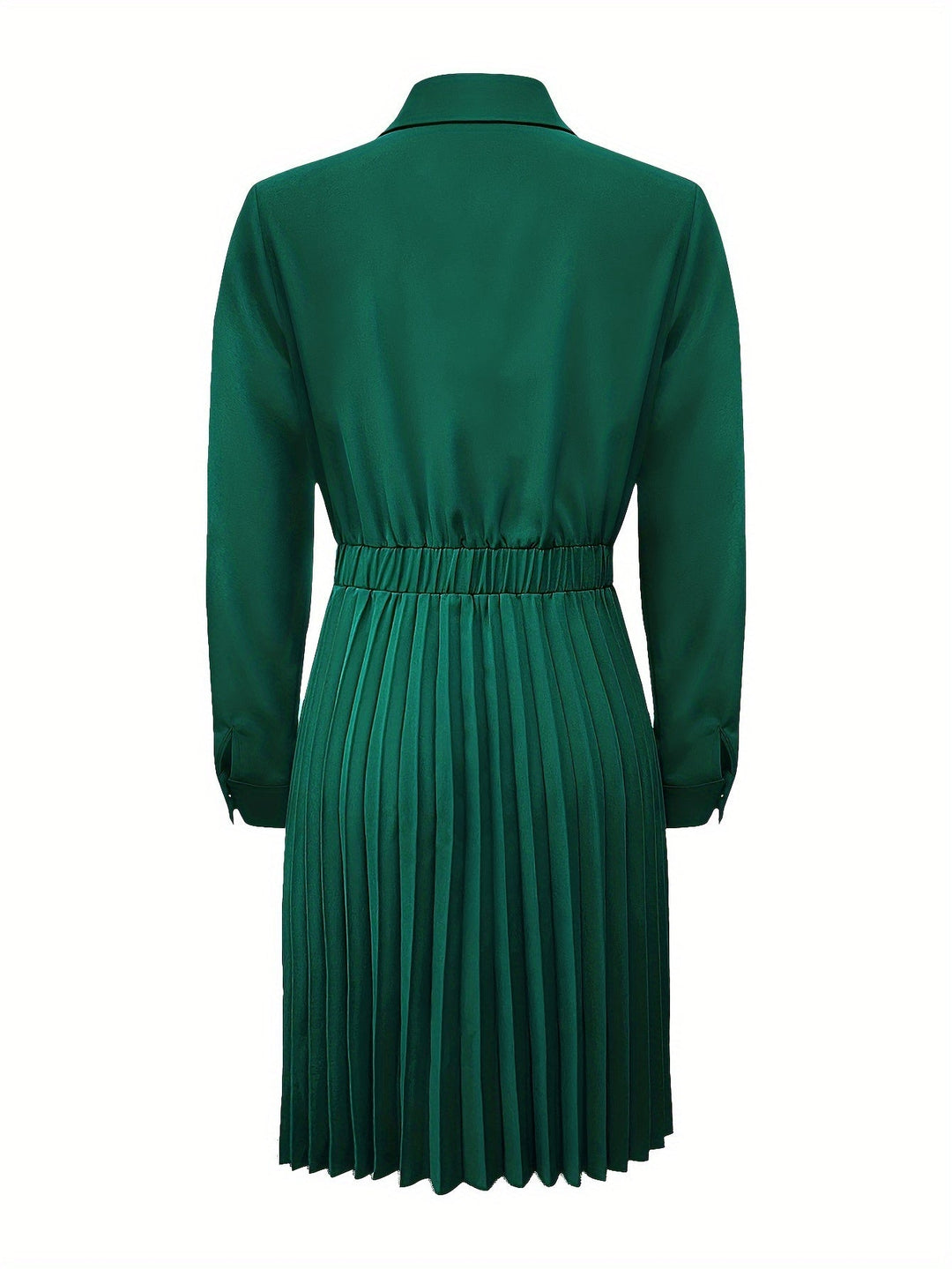 Heidi-Mode | Baumwolle Knopf Front Plissiert Langarm Abendkleid für Frauen