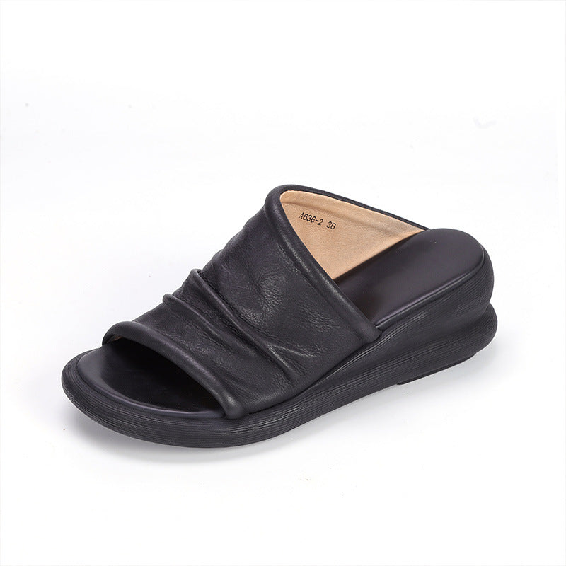 Heidi-Mode | Sommerleder Sandalen Damen Outdoor Vintage Zusammengefallen Sandalen Wedge