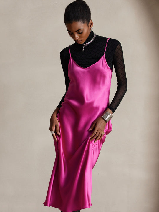 Heidi-Mode | Lange Seidenkleid mit Spaghetti-Träger