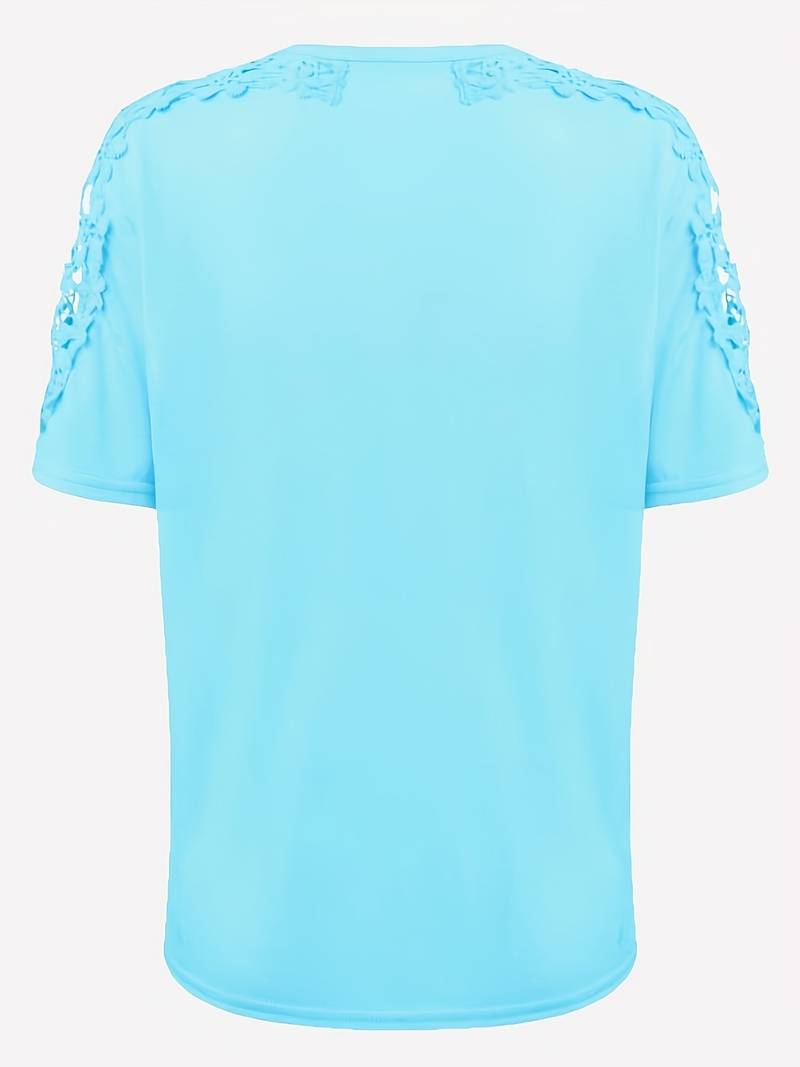 Heidi-Mode | Unifarbiges T-Shirt mit Rundhalsausschnitt und Spitzennaht