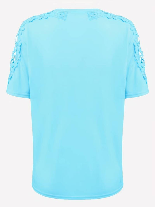 Heidi-Mode | Unifarbiges T-Shirt mit Rundhalsausschnitt und Spitzennaht