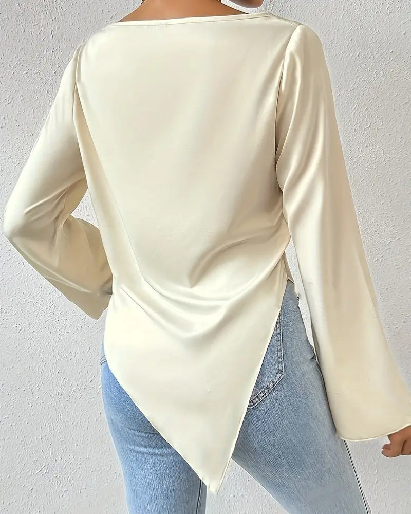 Heidi-Mode | Einfarbige Bluse mit Rüschen In Unregelmäßiger Länge
